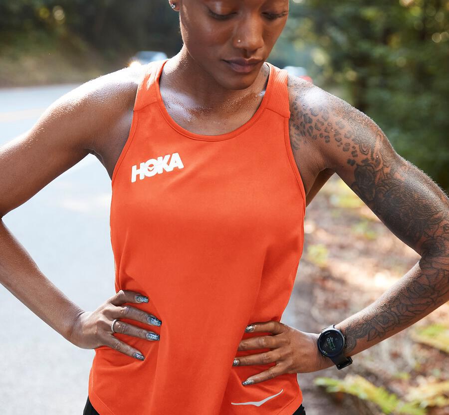 Hoka One One Top Dame - Performance Tank - Orange - 581036MNG